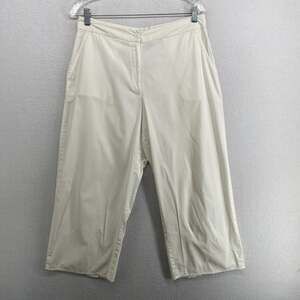 EILEEN FISHER Pants M Stretch Cotton Poplin Wide Leg Ankle Slit Hem Off White